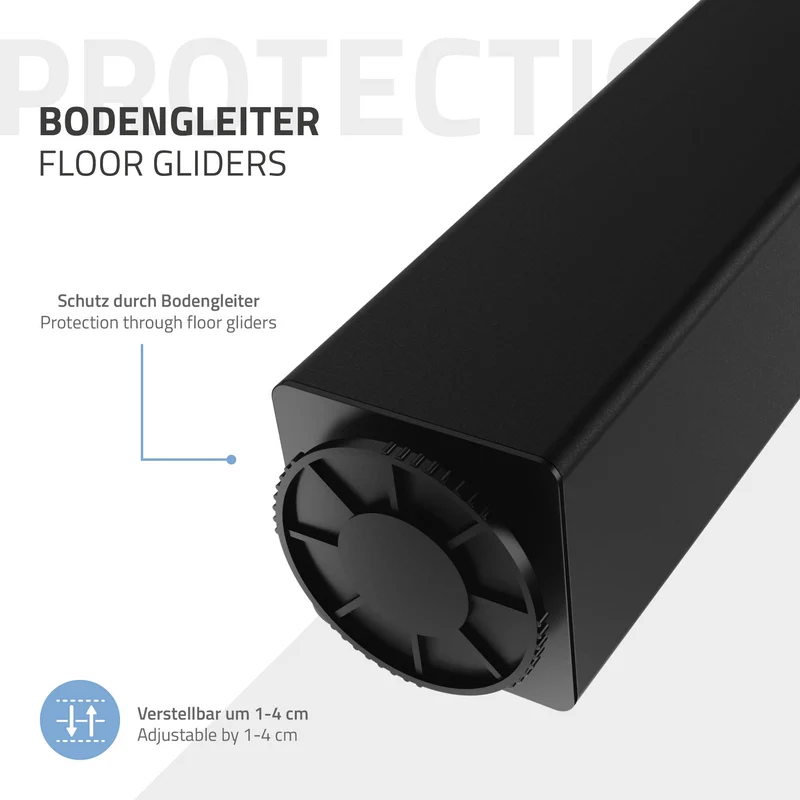 B-Ware 4er Set Tischbeine I-Design 90 cm Schwarz glänzend Stahl pulverbeschichtet eckig Profil 8x8 cm Höhenverstellbare Möbelfüße 1-4cm ML-Design