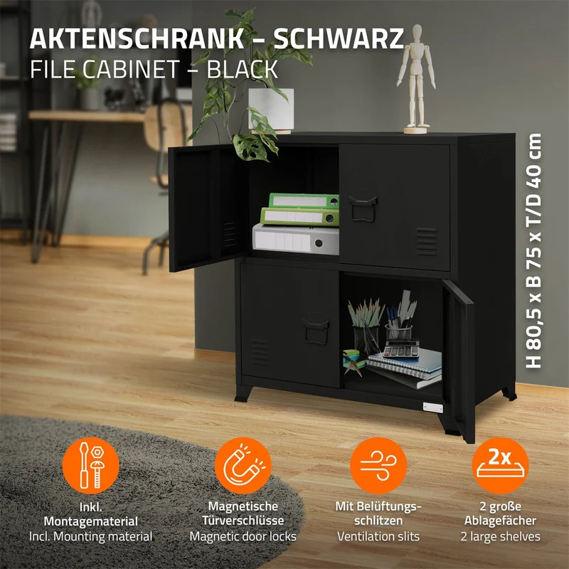 ML-Design | Aktenschrank mit zwei Ebenen Magnetverschluss 75x40x80,5 cm aus Stahl, Büroschrank