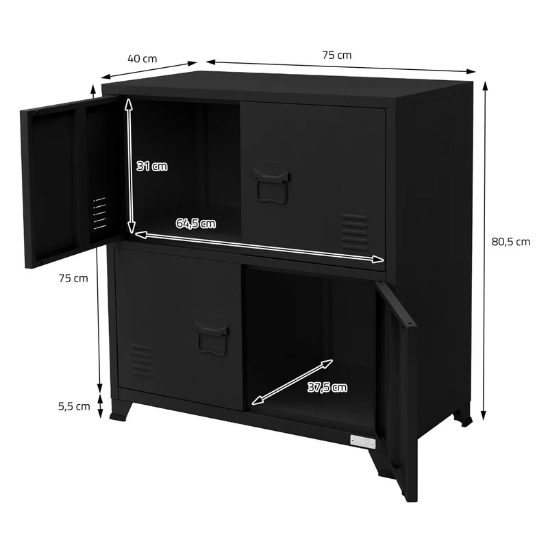 ML-Design | Aktenschrank mit zwei Ebenen Magnetverschluss 75x40x80,5 cm aus Stahl, Büroschrank