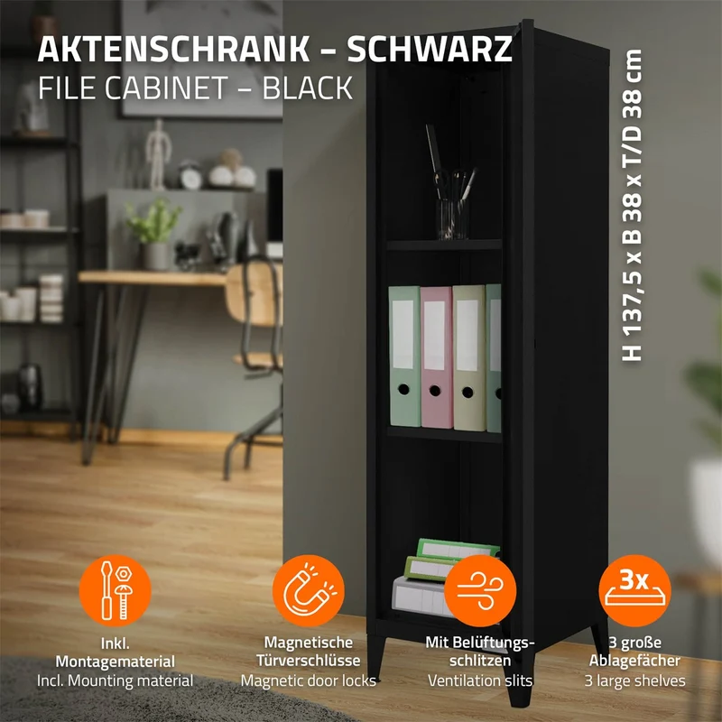 ML-Design | Aktenschrank hoch 1-türig 38x38x137,5 cm aus Stahl, Büroschrank Spindschrank