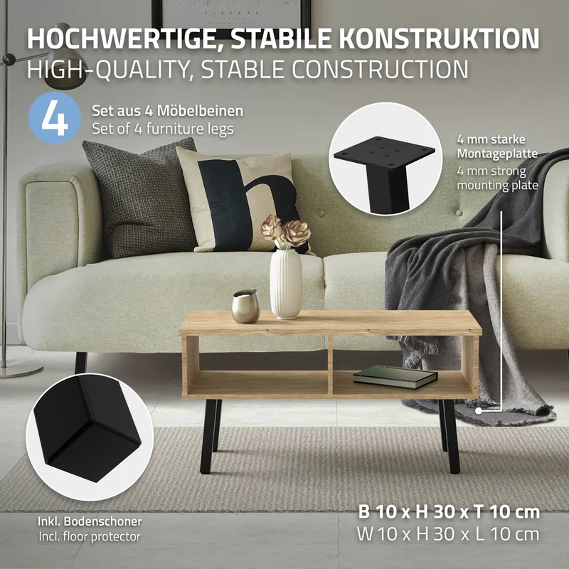 ML-Design | 4er Set Tischbeine schräg I-Design aus pulverbeschichteter Stahl, höhenverstellbare Möbelfüße
