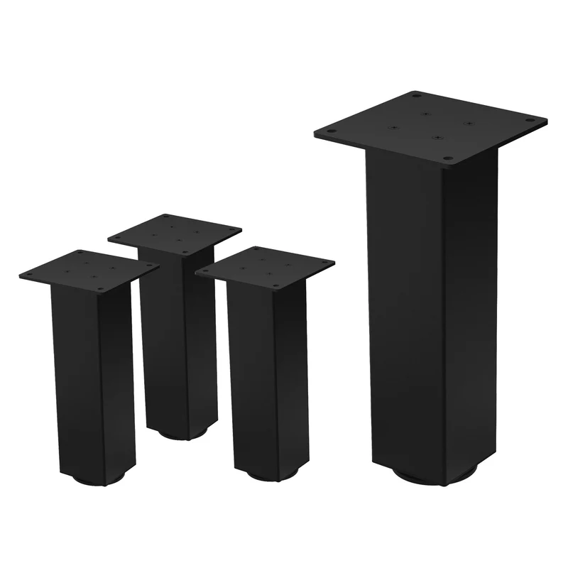 4er Set Tischbeine I-Design 30 cm Schwarz Tischgestell aus pulverbeschichteter Stahl, Profil 8x8 cm, höhenverstellbare Möbelfüße ML-Design