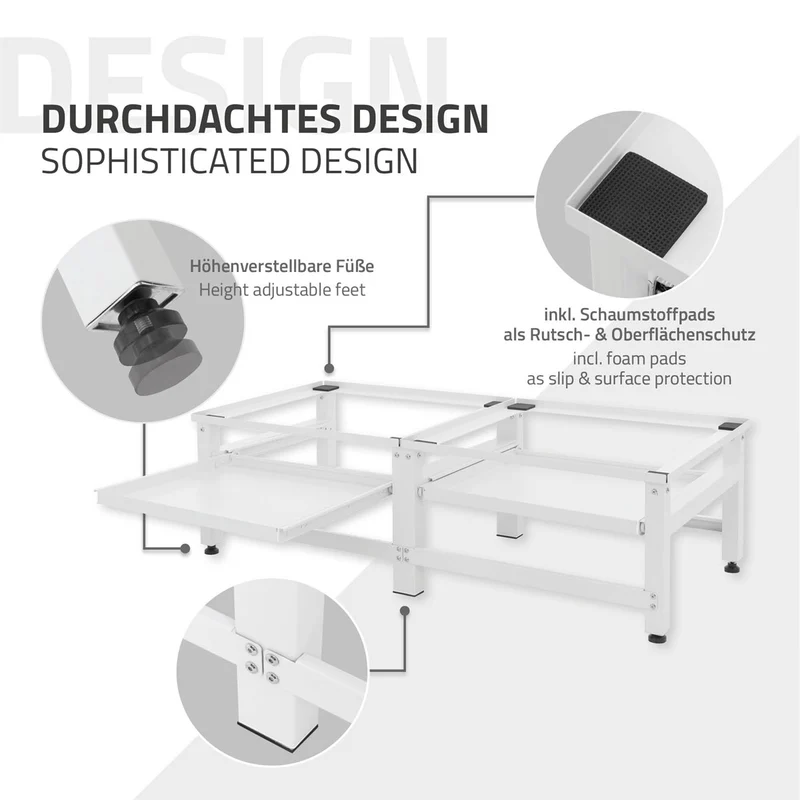 ML-Design | Waschmaschinen Untergestell mit ausziehbarer Ablage 122x53,5x37 cm aus Stahl, Unterschrank doppel