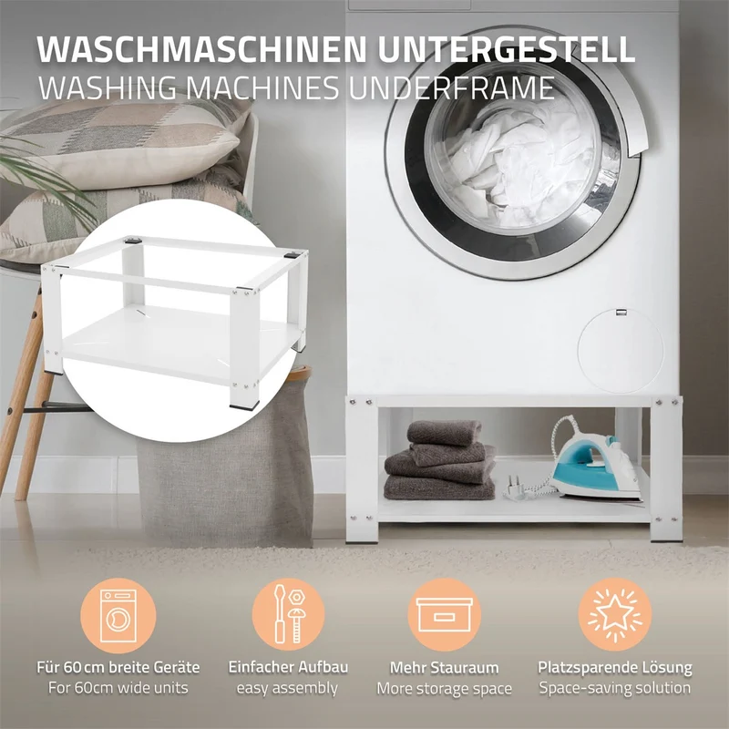 ML-Design | Waschmaschinen Untergestell mit Ablage 63x54x32 cm aus Stahl, Unterschrank