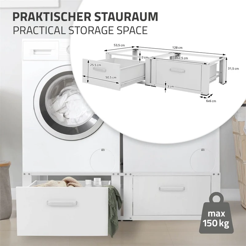 ML-Design | Waschmaschinen Untergestell mit 2 Schubladen 128x53,5x31,5 cm aus Stahl, Unterschrank doppel