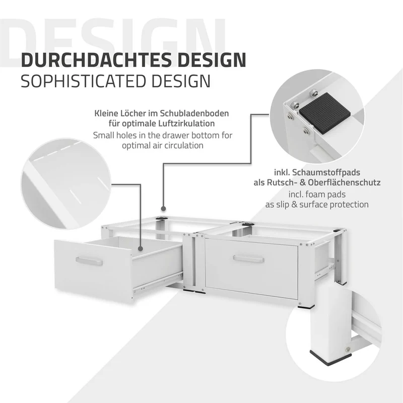 ML-Design | Waschmaschinen Untergestell mit 2 Schubladen 128x53,5x31,5 cm aus Stahl, Unterschrank doppel