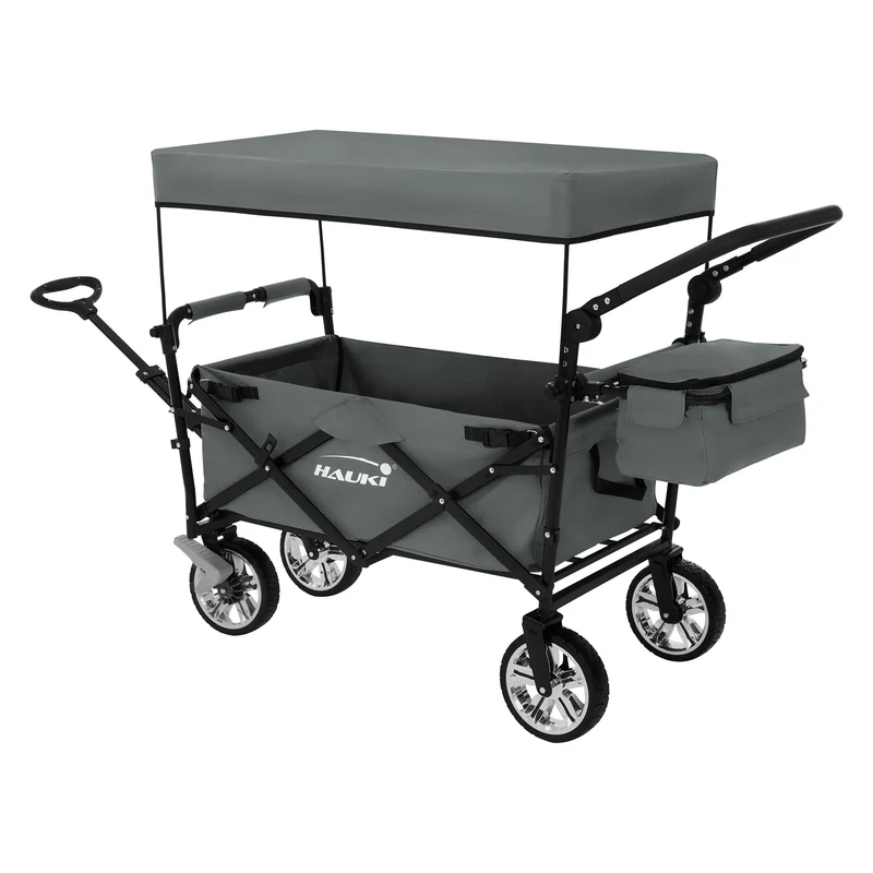 HAUKI | Bollerwagen faltbar mit Dach und Tasche aus Stahl Transportwagen Handwagen klappbar für Kinder, Picknick, Camping & Garten