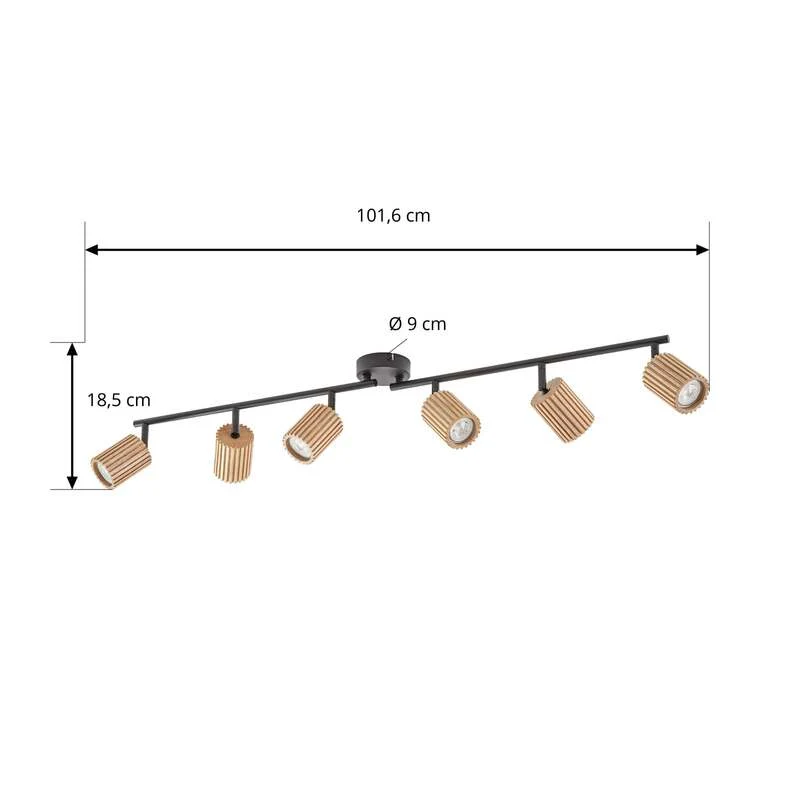 B-Ware Lindby Deckenstrahler Stralino 6-flammig LED Deckenlampe dimmbar Holz schwarz