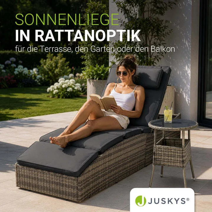 B-Ware Faltbare Polyrattan Sonnenliege Lamia Relaxliege Gartenliege grau 200x60cm