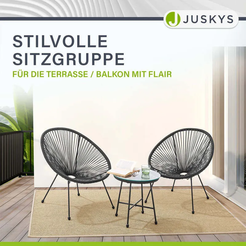 B-Ware Balkonmöbel Ostana 3-teilig Platzsparende Sitzgruppe Retro-Design Schwarz
