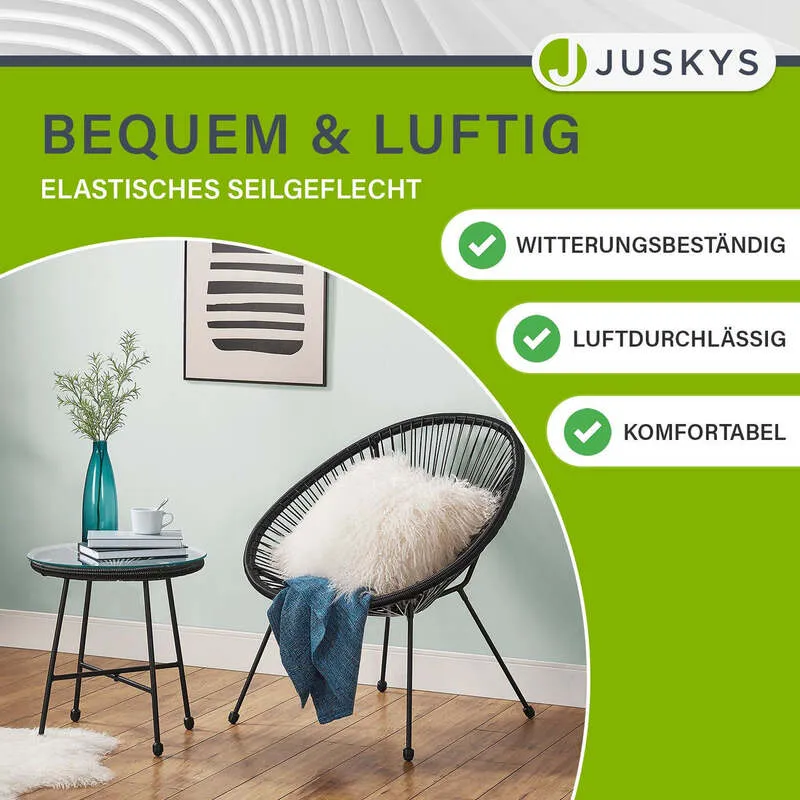 B-Ware Balkonmöbel Ostana 3-teilig Platzsparende Sitzgruppe Retro-Design Schwarz