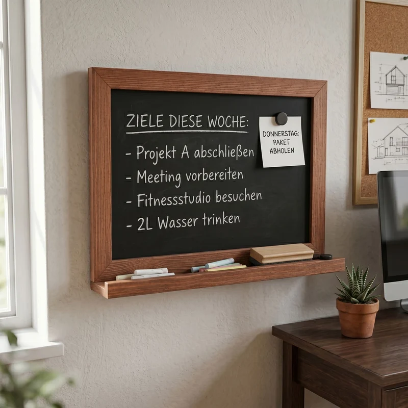 Wandkreidetafel Magnetisch mit Holzrahmen – Mahagoni Braun – 70 × 50 cm