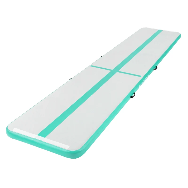 Aufblasbare Gymnastikmatte Turnmatte Airtrack 5m, Grün-Mint, 10cm Dicke, inkl. Tragetasche & elektr. Luftpumpe
