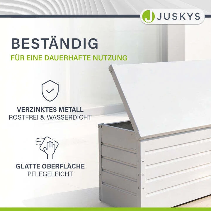 B-Ware Metall Auflagenbox Limani 380 L wasserdichte Gartenbox sichere Aufbewahrung weiß