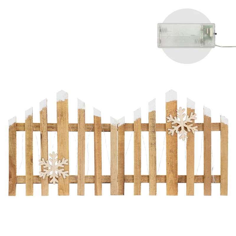 ECD Germany | LED Weihnachtszaun aus Holz, Weihnachtsdeko, Mini Gartenzaun beleuchtet, Mini-Lattenzaun