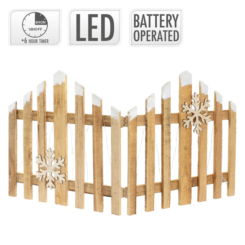 ECD Germany | LED Weihnachtszaun aus Holz, Weihnachtsdeko, Mini Gartenzaun beleuchtet, Mini-Lattenzaun