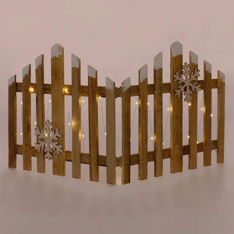 ECD Germany | LED Weihnachtszaun aus Holz, Weihnachtsdeko, Mini Gartenzaun beleuchtet, Mini-Lattenzaun