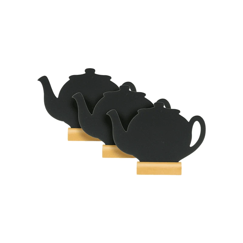 Securit®, Tischkreidetafel Aufsteller Mini "Teekanne", Silhouette mit Holzfuss, 3er-Set, 13x10cm
