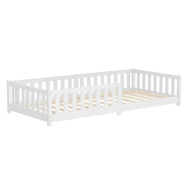 Kinderbett 90x200 cm mit Lattenrost und Rausfallschutz Weiß Kiefernholz ML-Design