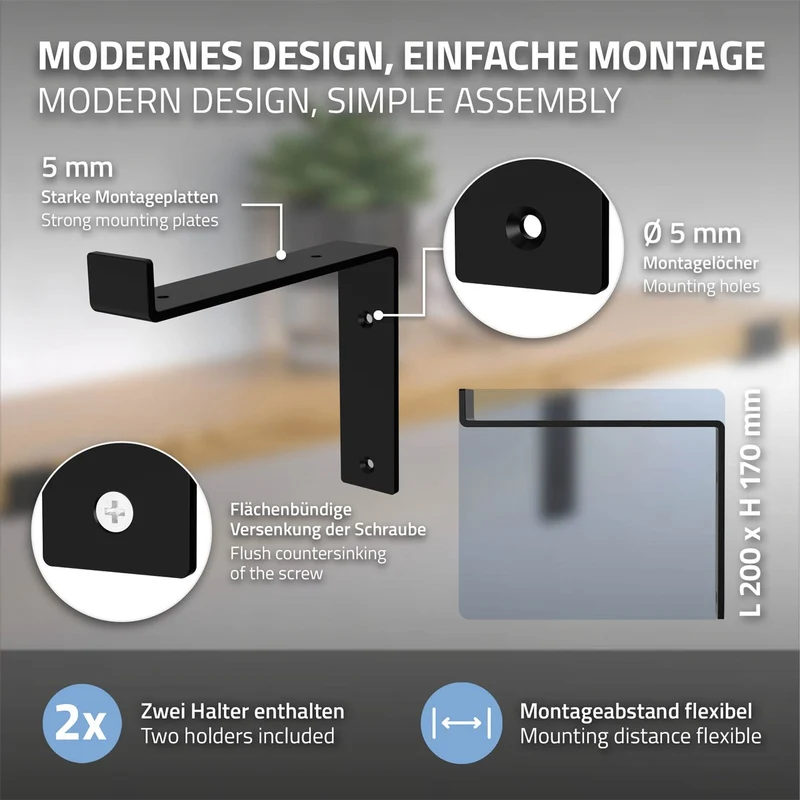 ML-Design | Wandkonsole 2er Set aus Stahl, 90 Grad Regalhalterung
