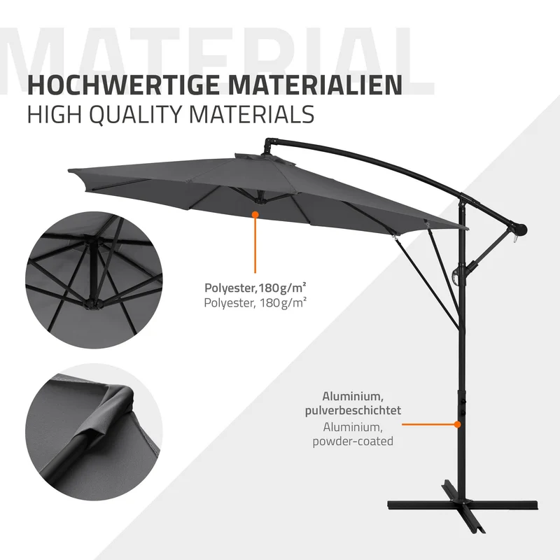 Ampelschirm Ø 300 cm Anthrazit 360° Alu Sonnenschirm mit Kurbel, Abdeckung & Ständer ML-Design