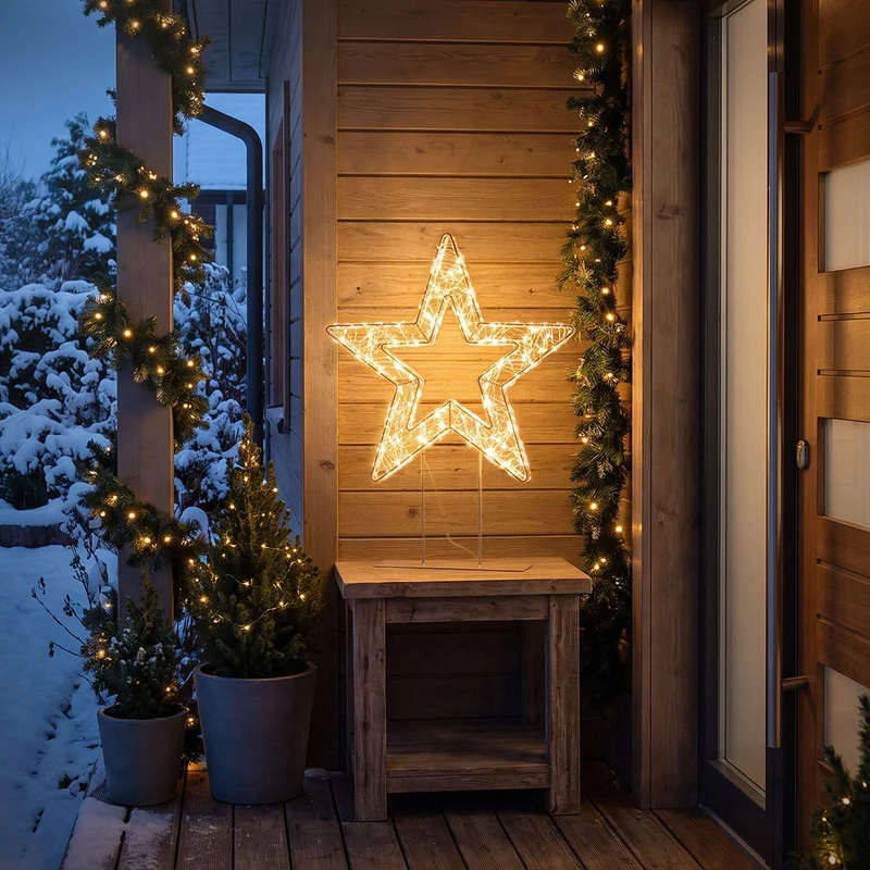ECD Germany | LED Weihnachtsstern auf Sockel 48,5 cm Warmweiß Stern Leuchtstern Weihnachtsdeko mit Lichterkette Weihnachtsbeleuchtung Außen mit Timer