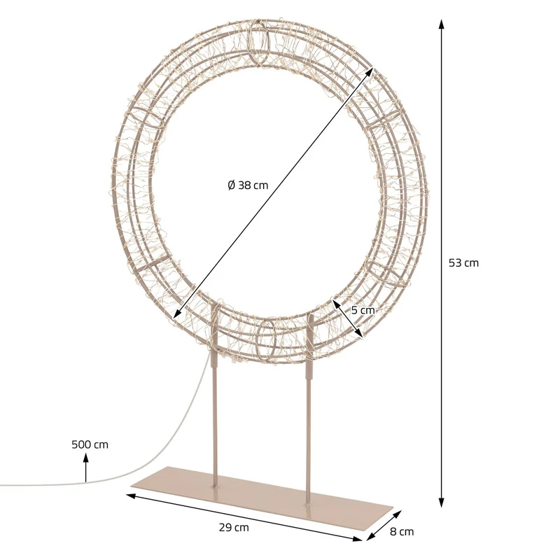 ECD Germany | LED Weihnachtskranz mit Sockel 53 cm Metall Warmweiß Kranz Lichterkranz Weihnachtsdeko mit Lichterkette Weihnachtsbeleuchtung Außen