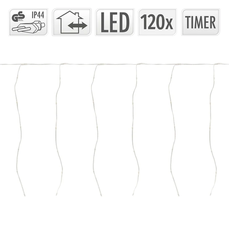 ECD Germany | LED Lichtervorhang 3 / 6 m mit 120/240 LEDs Warmweiß IP44 Timer