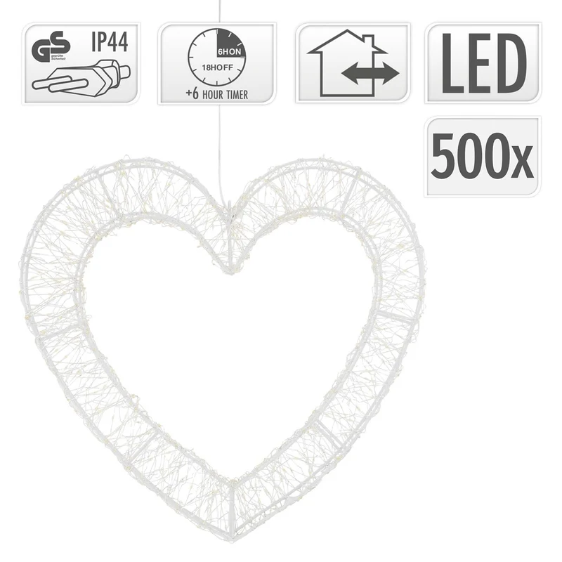 ECD Germany | LED Weihnachtsherz mit Timer Metall Warmweiß Weihnachtsdeko Weihnachtsbeleuchtung Fensterdeko Weihnachten Lichterherz Außen