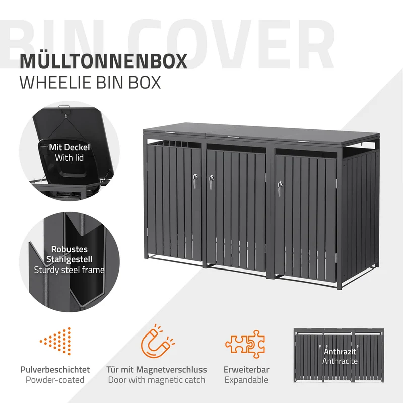 Mülltonnenbox 3er bis 240L 200x80x120 cm aus Stahl in Anthrazit ML-Design