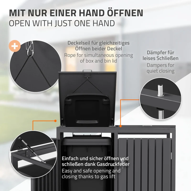 Mülltonnenbox 3er bis 240L 200x80x120 cm aus Stahl in Anthrazit ML-Design