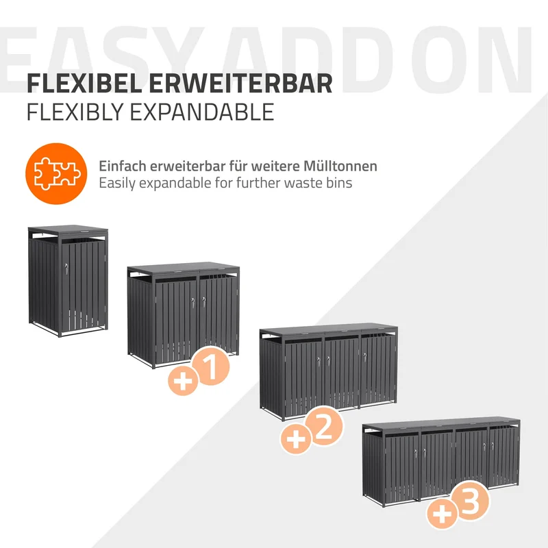 Mülltonnenbox 3er bis 240L 200x80x120 cm aus Stahl in Anthrazit ML-Design