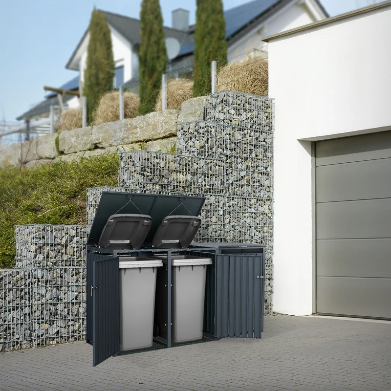 Mülltonnenbox 3er bis 240L 200x80x120 cm aus Stahl in Anthrazit ML-Design