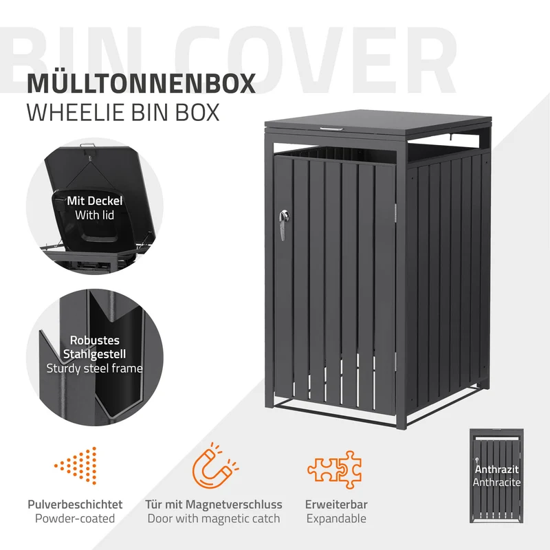 Mülltonnenbox 1er bis 240L 68x80x120 cm aus Stahl in Anthrazit ML-Design