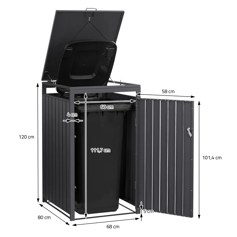Mülltonnenbox 1er bis 240L 68x80x120 cm aus Stahl in Anthrazit ML-Design