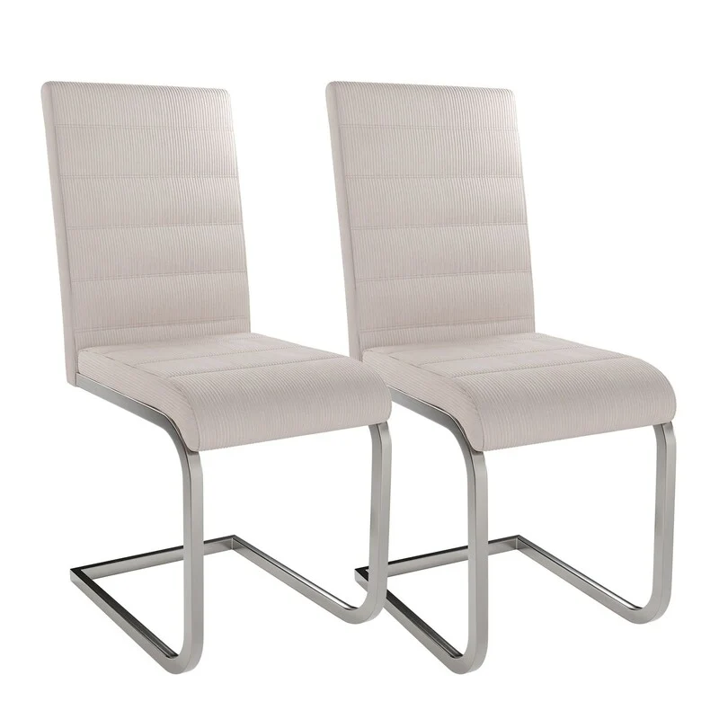 B-Ware Freischwinger Stuhl Vegas 2er Set Esszimmerstuhl Kordgewebe beige Metallgestell