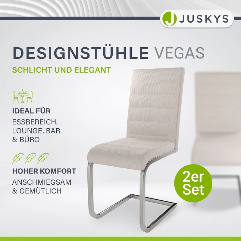 B-Ware Freischwinger Stuhl Vegas 2er Set Esszimmerstuhl Kordgewebe beige Metallgestell