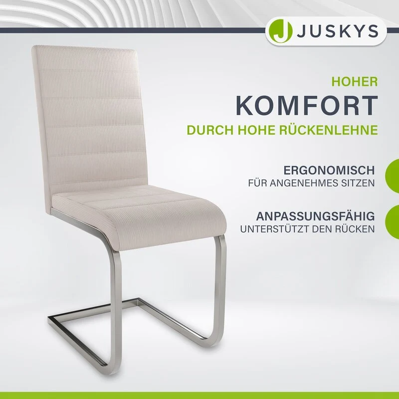 B-Ware Freischwinger Stuhl Vegas 2er Set Esszimmerstuhl Kordgewebe beige Metallgestell