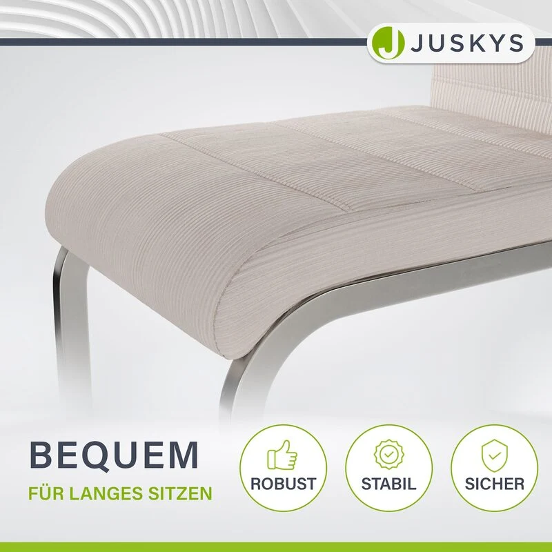 B-Ware Freischwinger Stuhl Vegas 2er Set Esszimmerstuhl Kordgewebe beige Metallgestell