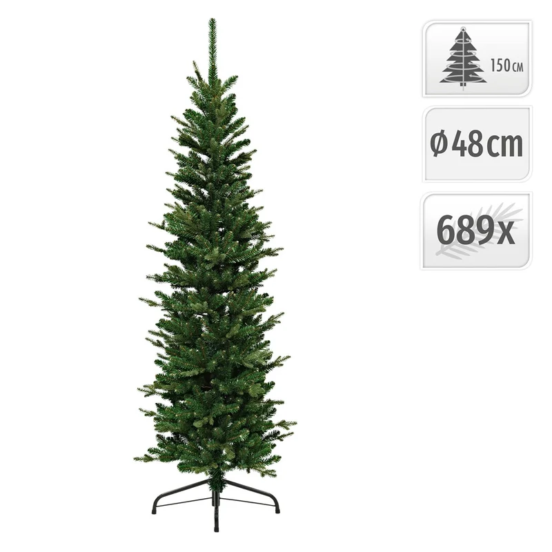 ECD Germany | Künstlicher Weihnachtsbaum Naturgetreu Kunststoff Grün Tannenbaum Christbaum mit Standfuß Weihnachtsdeko Innen Kunstbaum schmal