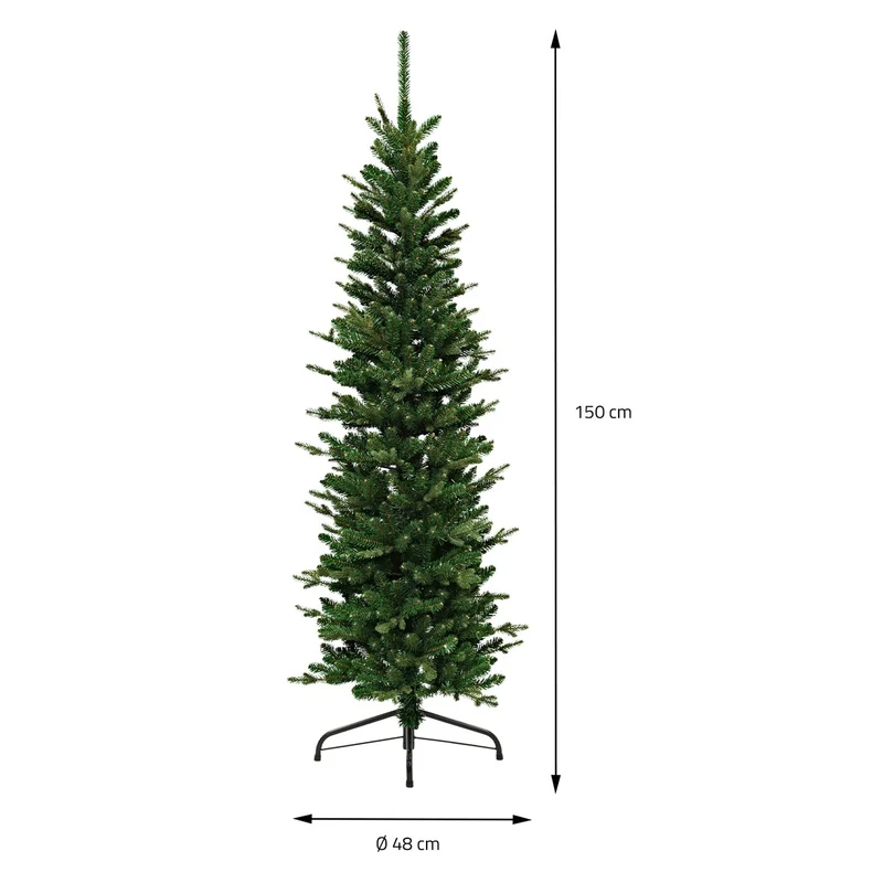 ECD Germany | Künstlicher Weihnachtsbaum Naturgetreu Kunststoff Grün Tannenbaum Christbaum mit Standfuß Weihnachtsdeko Innen Kunstbaum schmal