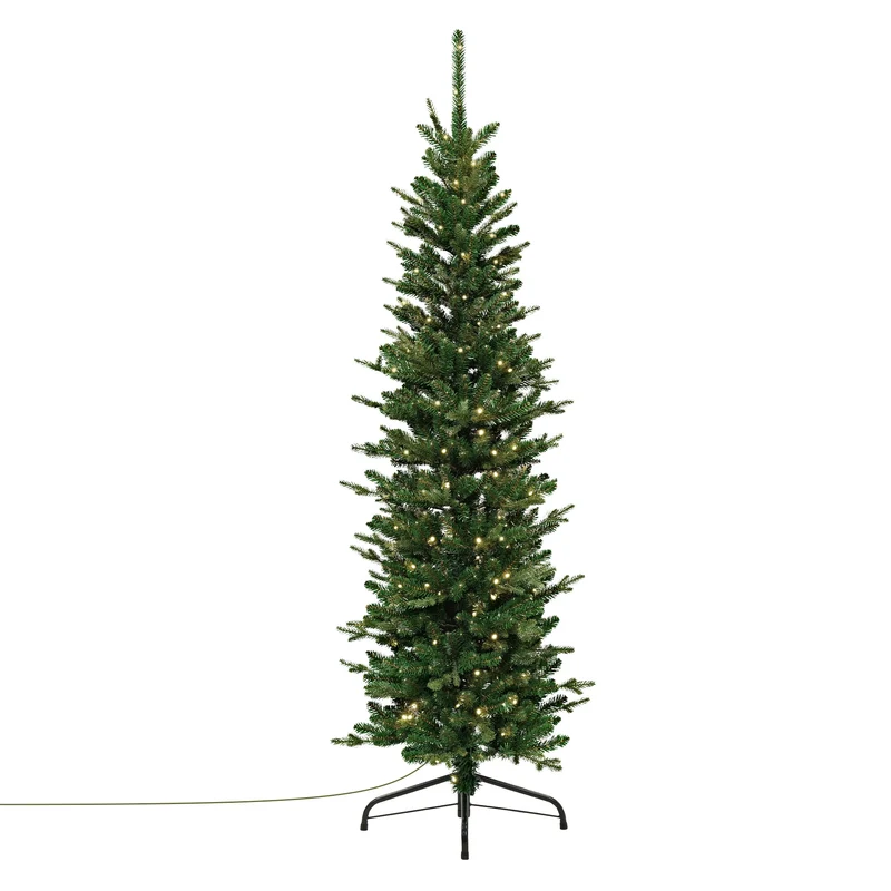 ECD Germany | Künstlicher Weihnachtsbaum Naturgetreu mit Lichterkette Grün Tannenbaum mit Standfuß Weihnachtsdeko Christbaum schmal