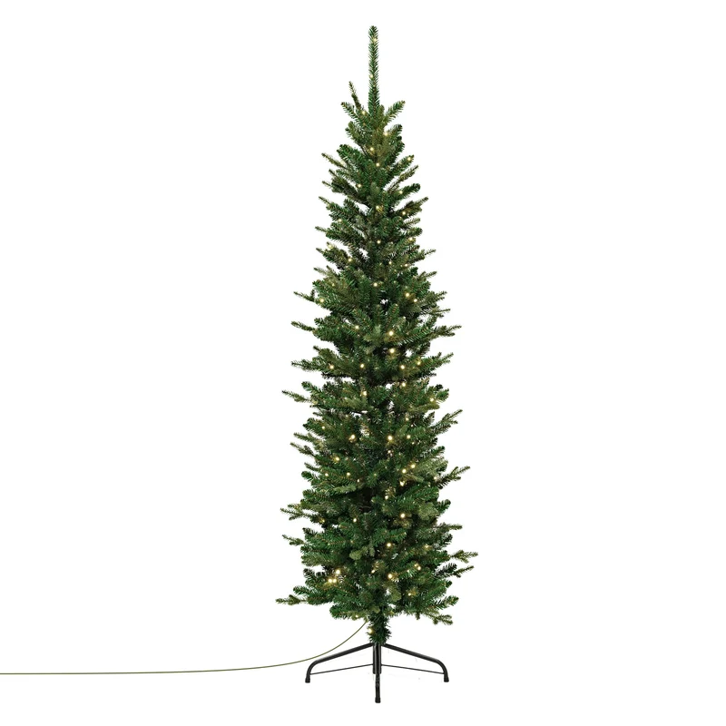 ECD Germany | Künstlicher Weihnachtsbaum Naturgetreu mit Lichterkette Grün Tannenbaum mit Standfuß Weihnachtsdeko Christbaum schmal