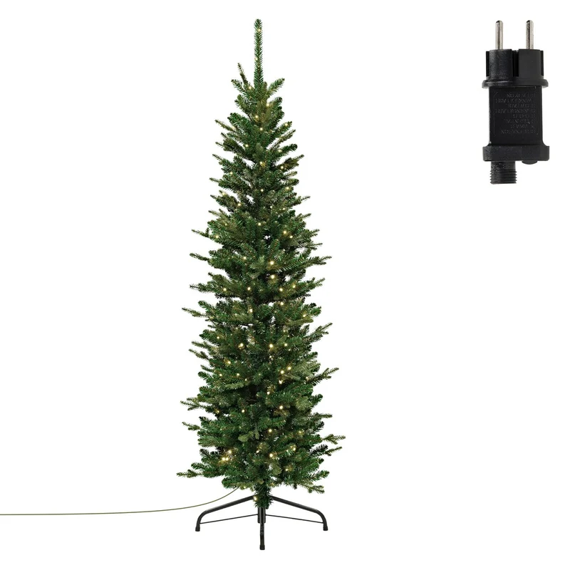 ECD Germany | Künstlicher Weihnachtsbaum Naturgetreu mit Lichterkette Grün Tannenbaum mit Standfuß Weihnachtsdeko Christbaum schmal