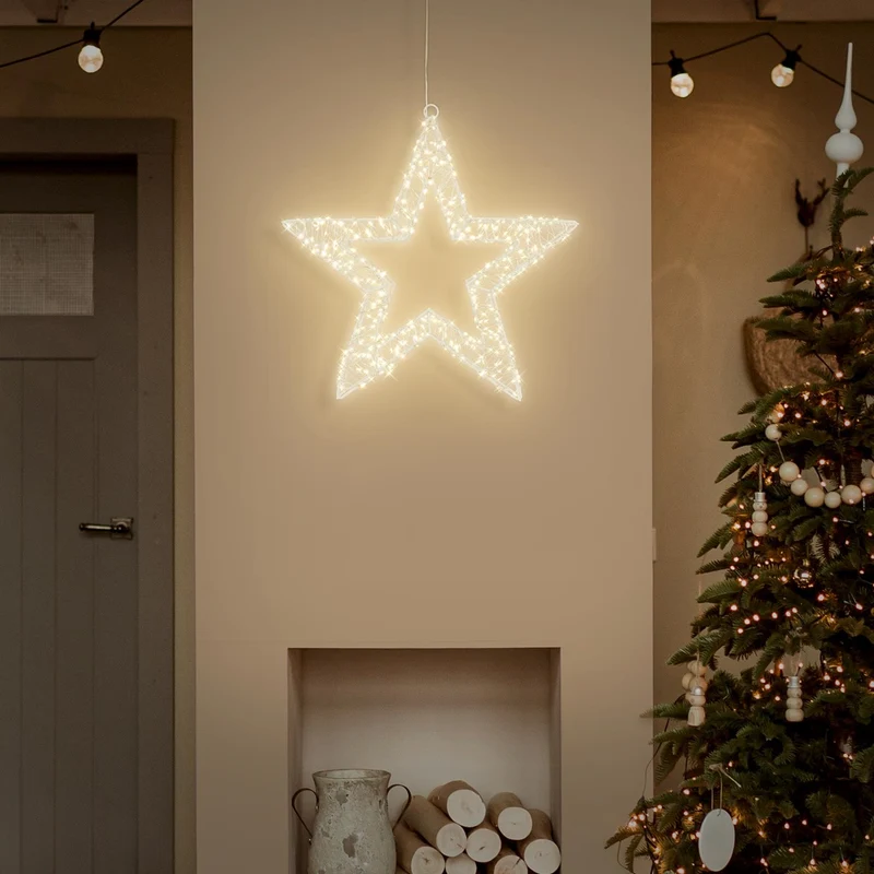 ECD Germany | LED Weihnachtsstern mit warmweißen LEDs und Timer aus Metall für Innen und Außen IP44 Spritzwassergeschützt