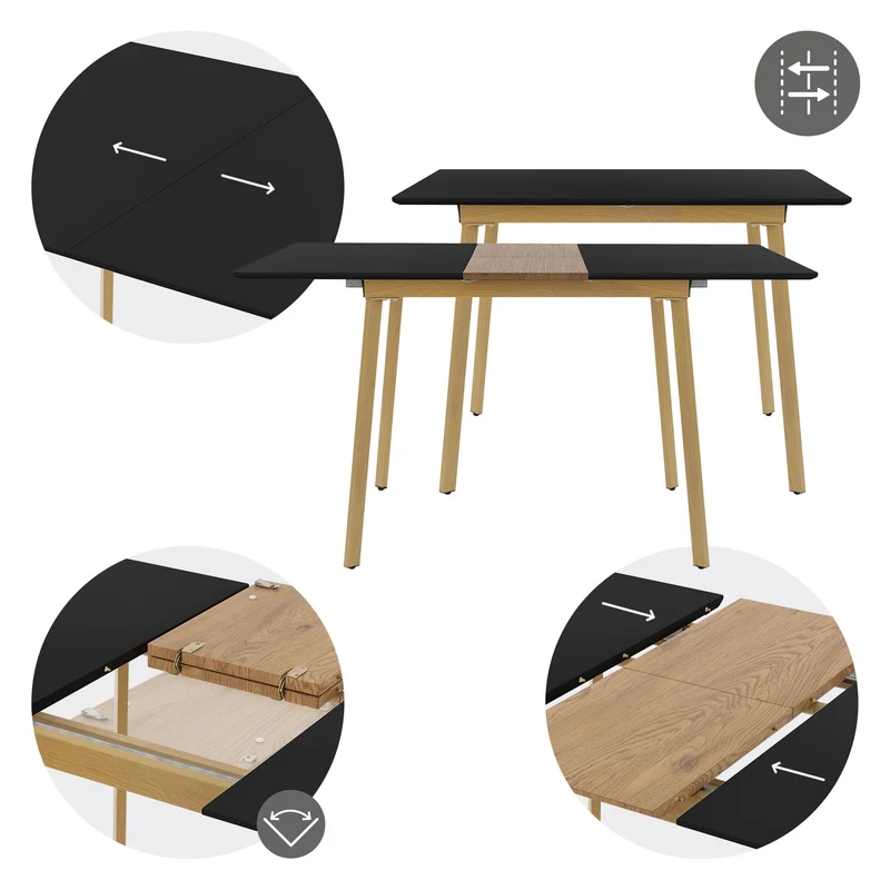 B-Ware Esstisch ausziehbar in Schwarz 110-140x75 cm aus Holz Esszimmertisch für 4-6 Personen ML-Design