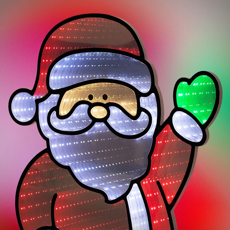 ECD Germany | Weihnachtsdeko Weihnachtsmann mit Kamin LED Infinity Mirror 38x60 cm, Weihnachtsbeleuchtung Innen, 3D Dekofigur, Spiegel Lichterkette