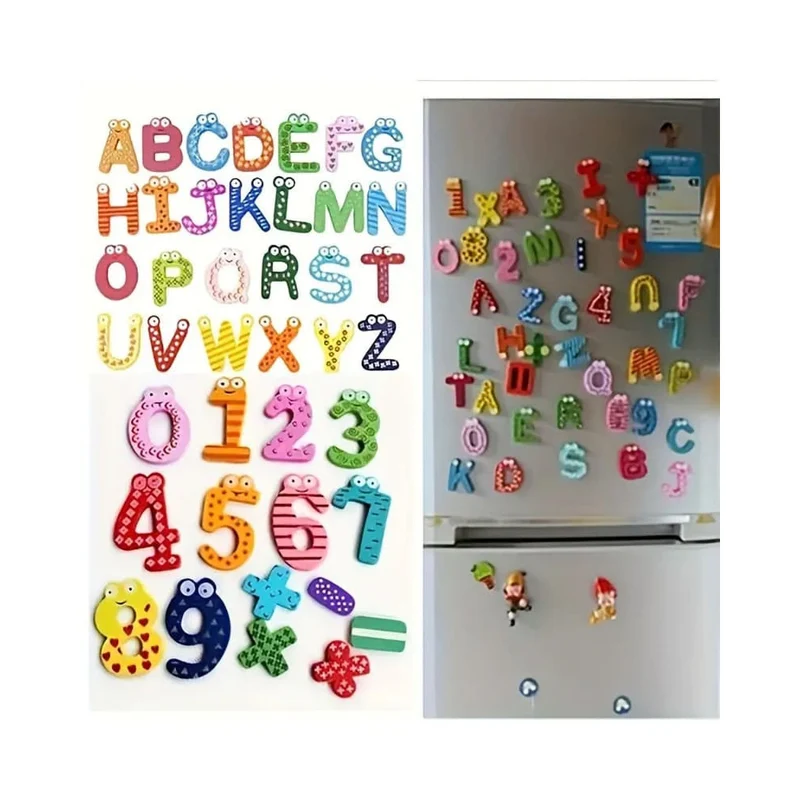 Bunt bemalte Holz Magnetbuchstaben & Zahlen für Kühlschrank, Magnettafeln, etc.