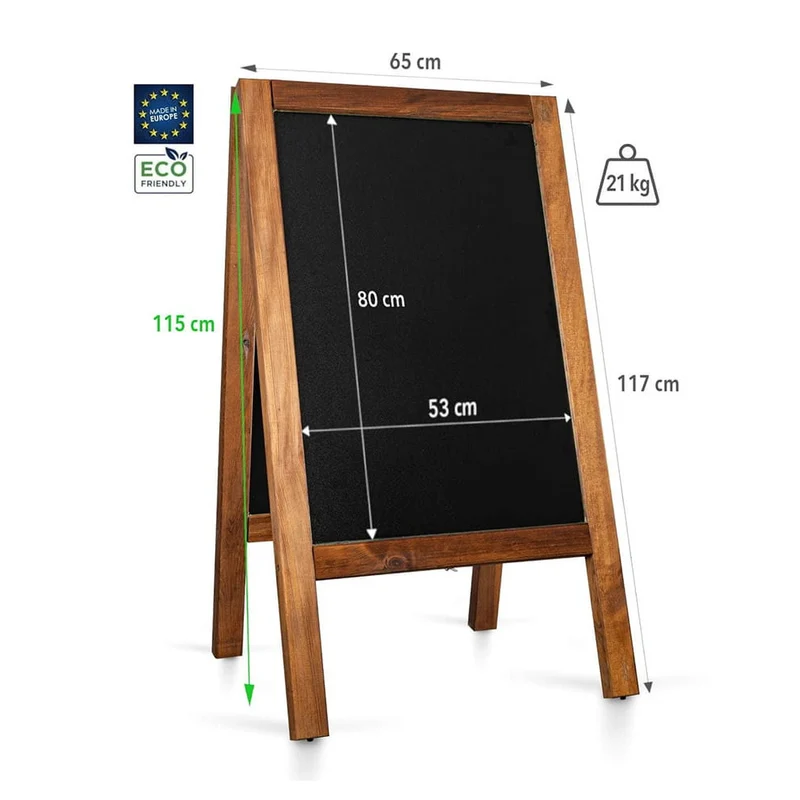Massive Gehwegkreidetafel, 65x118cm, Dunkelbraun, Outdoor