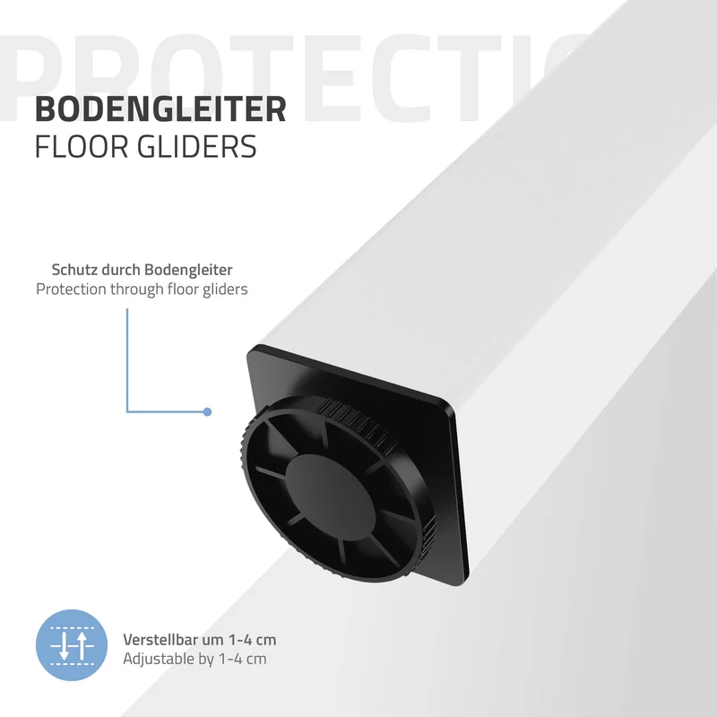 B-Ware 4er Set Tischbeine I-Design 72 cm Weiß glänzend aus pulverbeschichtetem Stahl eckig Profil 4x4 cm Höhenverstellbare Möbelfüße 1-4 cm ML-Design